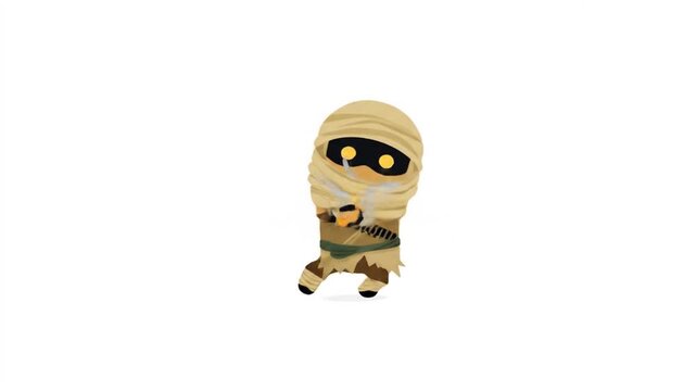 Cartoon mummy character with blades isolated on white background