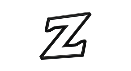 Isolated Z letter outline, black color, italic style for sports and game, futuristic font