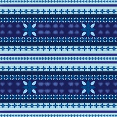 Blue Ikat Floral Pattern &ndash; Traditional Ethnic Textile Background