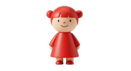 Isolated Red Toy Girl Smiling, Cute Design Character, Girl, Cartoon, Fun, Happy Kid