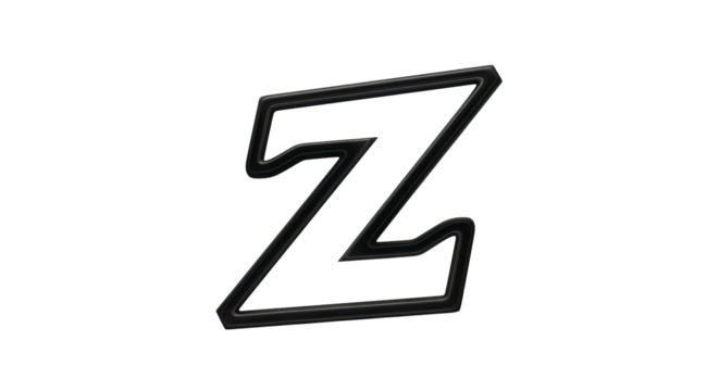 Isolated Z letter outline, black color, italic style for sports and game, futuristic font