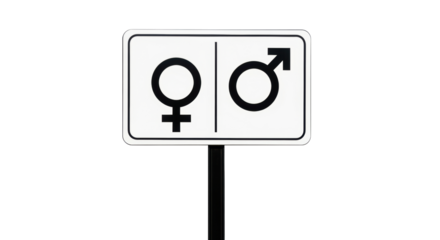 Isolated sign indicating separate male and female restrooms, a gender symbols concept