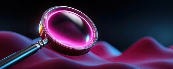 Data analysis with SEO focus and magnifier concept. A detailed view of a magnifying glass emphasizing intricate details.