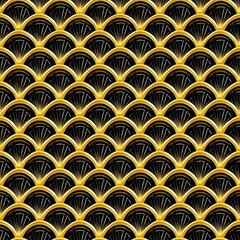 Seamless Golden Art Deco Scallop Pattern with Fan Motif