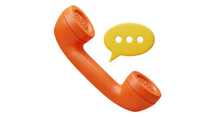 Isolated orange telephone handset with conversation bubble evokes communication idea