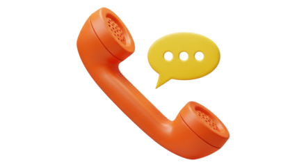 Isolated orange telephone handset with conversation bubble evokes communication idea