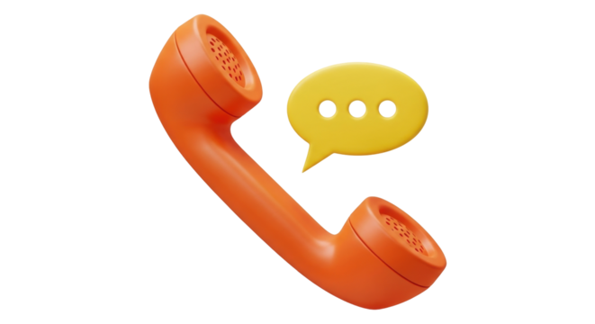Isolated orange telephone handset with conversation bubble evokes communication idea