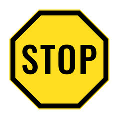 Yellow stop sign with black letters isolated on transparent background. 