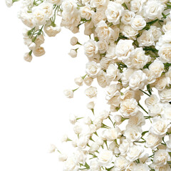 White Rose Blossoms Floral Border on transparent Background