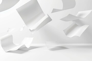 Papers falling in an empty room; concept for paperwork, organization, and design
