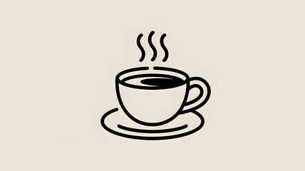 Simple vector clipart of steaming coffee cup - minimalist line art