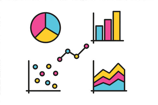 Colorful data visualization charts and graphs for business analysis, financial reporting, and statistical presentation