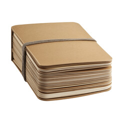 Stack of Brown Kraft Paper Notebooks with Elastic Band on Transparent Background