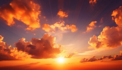 Obraz premium Orange Sky Featuring The Sun And Clouds In Hot Summer Weather