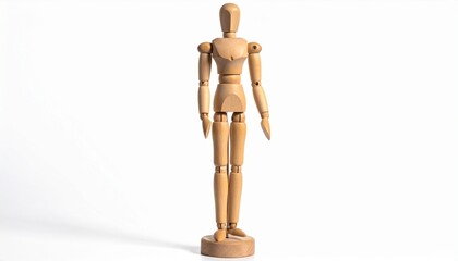 Minimalist wooden mannequin standing upright, ideal for studying human posture and proportion.