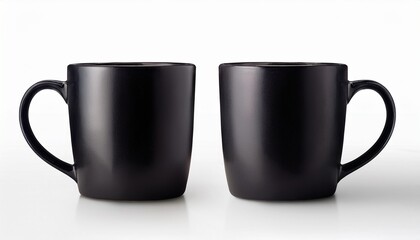 Two 11 Oz Black Coffee Mug Mockup Isolated On White Background