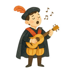 PNG Medieval minstrel playing lute