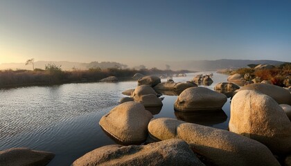 Boulders On The Tijuana River National Estuarine Research Reserve In The Morning Light In San Diego California