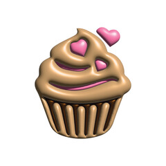 A delicious concept of a romantic cupcake with heart decorations