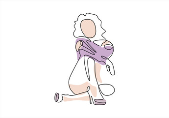 A young woman sits, with her legs crossed. line icon-continuous line drawing. Editable stroke.	