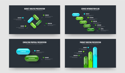 Project Campaign Four Five Two Three Step Infographic Presentation Design Vector Illustration Collection. Marketing Overview 4 5 2 3 Element Diagram Slideshow Layout Set.