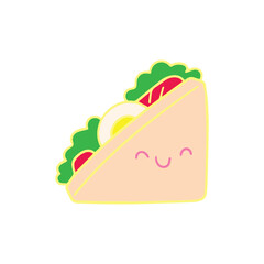 Cute Sandwich Illustration with Smiley Face Cartoon Style