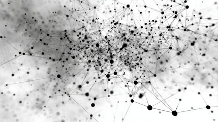 A black and white image of a web of lines and dots