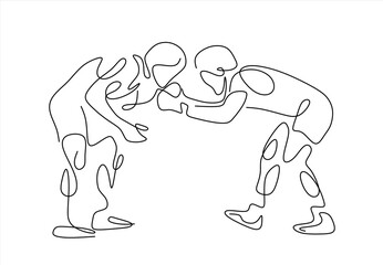 Wrestling Match Line. line icon-continuous line drawing. Editable stroke. 
