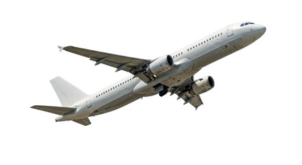 Fototapeta premium Isolated Commercial Airplane in Flight Rising Upward with Visible Engines and Landing Gear