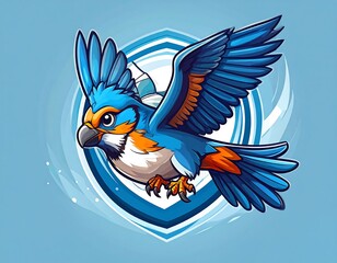Cartoon bird in flight, vibrant colors, stylized design
