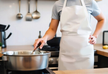 Blank white apron on man cooking mockup, ai generated