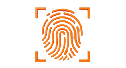 Isolated Orange Fingerprint Scan Icon with Framed Edge, Digital Identity Authentication