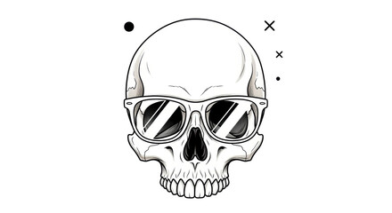 Isolated skull with sunglasses illustration for tattoo concept or cool design element art