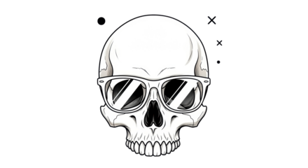 Isolated skull with sunglasses illustration for tattoo concept or cool design element art