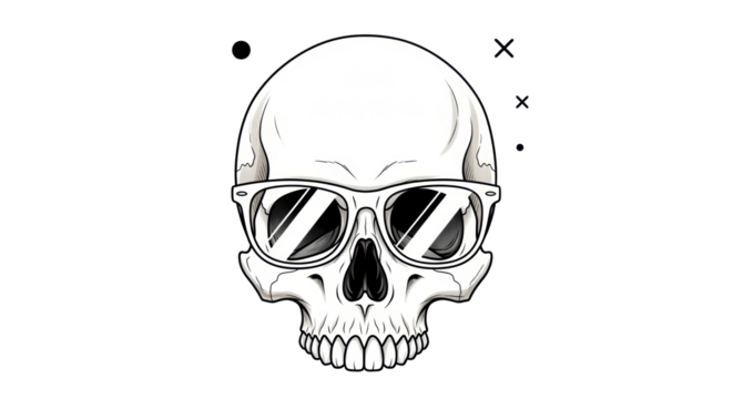 Isolated skull with sunglasses illustration for tattoo concept or cool design element art