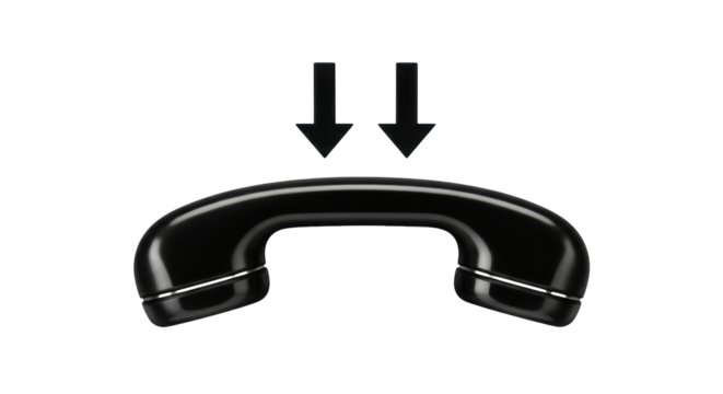 Isolated vintage phone handset pointing down, symbol for hang up, receiver, communication