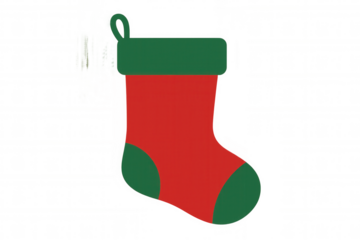 Christmas stocking graphic with red and green colors, hanging during holiday season, transparent background