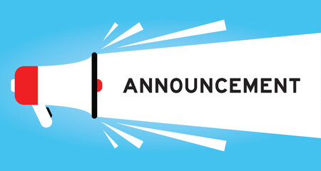 Color megaphone icon with word announcement in white banner on blue background