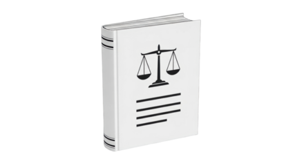 Isolated book depicting balance scales, law symbol for legal, judiciary matters concept