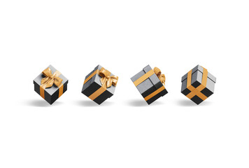 Blank black square gift box mockup, different angles views