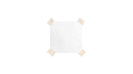 Blank white taped paper note folded mockup, depth of field