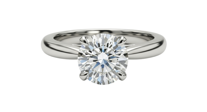 Isolated round brilliant diamond engagement ring in platinum, jewelry for anniversary