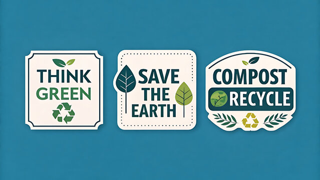 Ecofriendly labels promoting sustainability isolated on white background