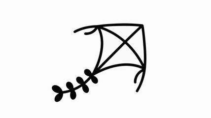 Whimsical black kite silhouette with delicate leaf tail soaring joyfully, perfect for summer celebrations and playful designs