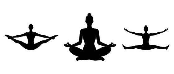Yoga poses silhouette black filled vector Illustration icon 04.