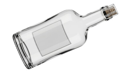 Isolated empty glass bottle with blank label, perfect for branding or product mockups