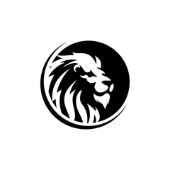 A stylized black and white logo featuring a majestic lion's profile, encircled.
