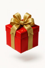 Festive red present with a golden bow.