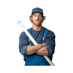 Fototapeta premium Confident Plumber with Piping isolated on transparent background