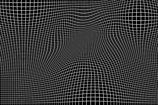 abstract warped mesh grid pattern black and white optical illusion background
